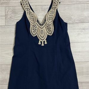 Lilly Pulitzer Navy Blue Dress With Gold Appliqués Size 12